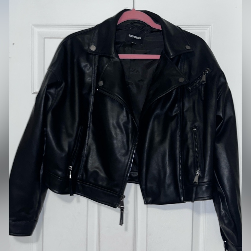 Black cropped leather jacket